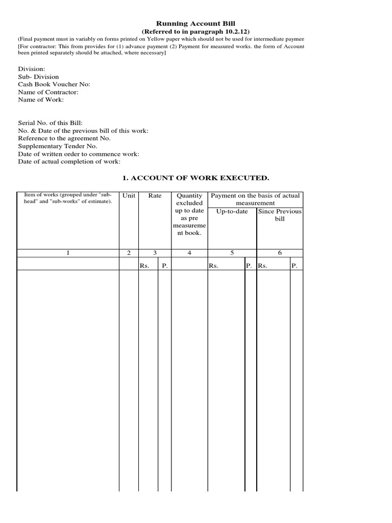 Running Bill Formate.xls Economies Business