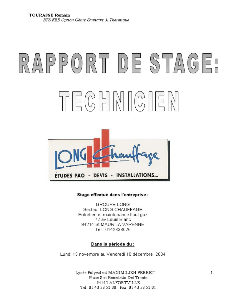 Exemple Rapport De Stage Ouvrier Bts Electrotechnique - Le ...