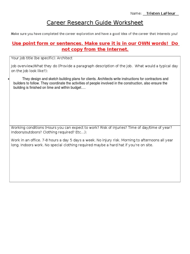 Career Research Guide Worksheet2013 Doc Plan A | PDF | Real Estate Law ...