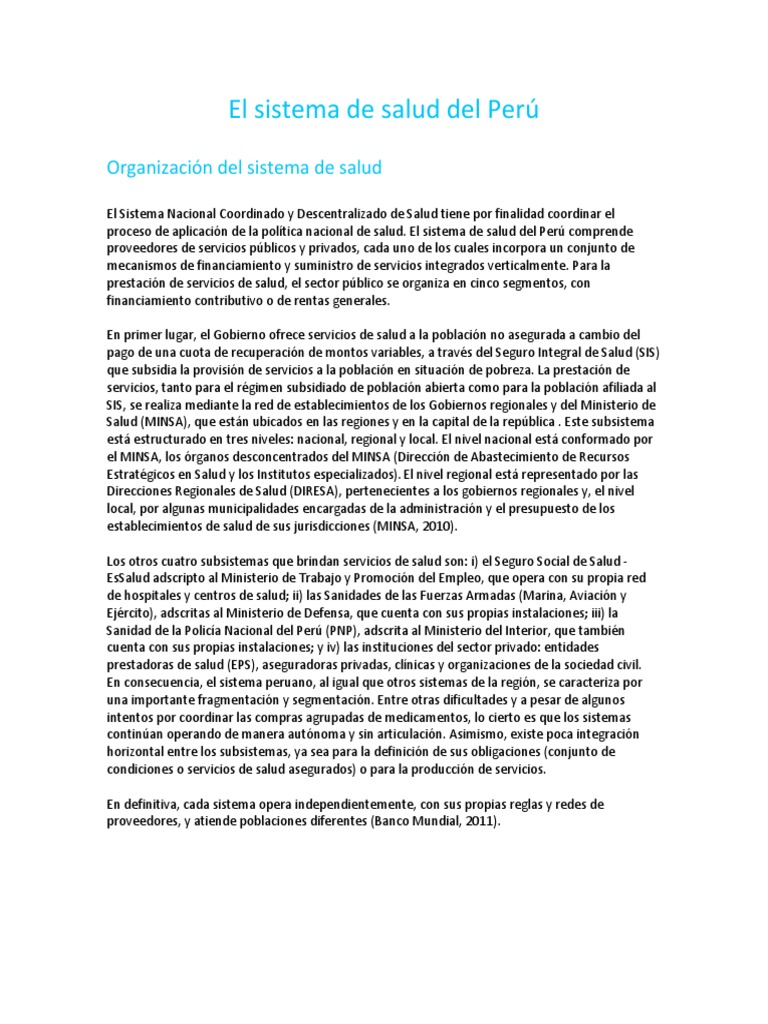 Estructura del Sistema de Salud en Perú | PDF | Presupuesto | Perú