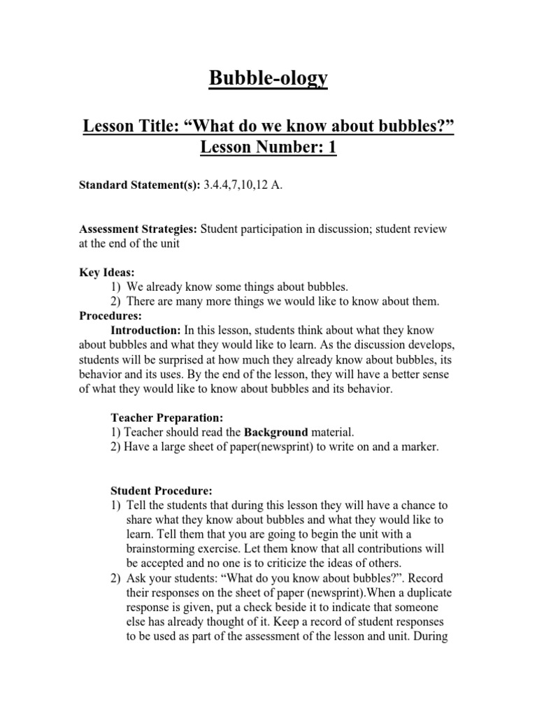 Bubbles Lessons Pdf Pdf Experiment Sphere