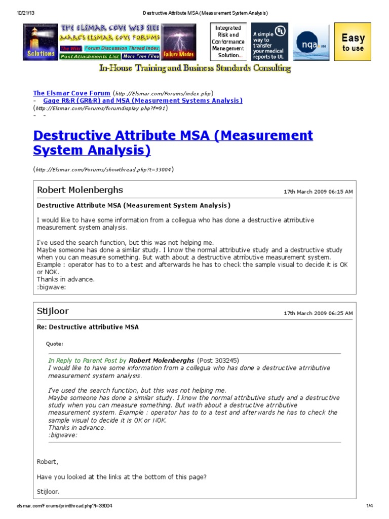 Destructive Attribute MSA (Measurement System Analysis) PDF | PDF ...