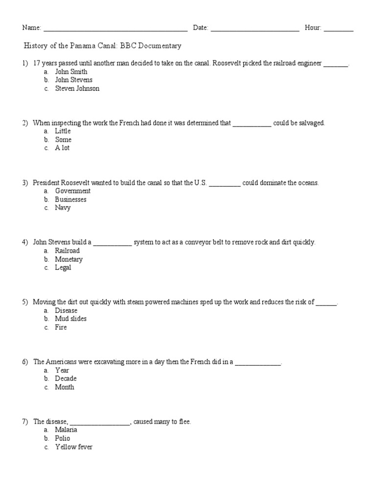 Lesson panama Canal Worksheet Bodies Of Water Earth Life Sciences