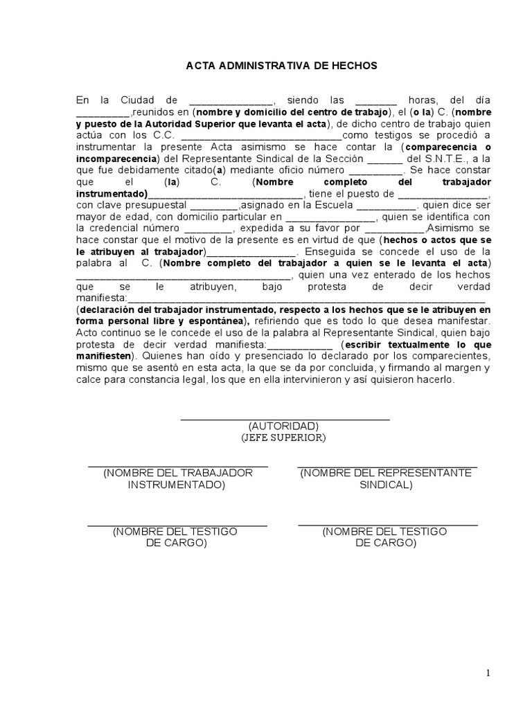 Acta Administrativa de Hechos
