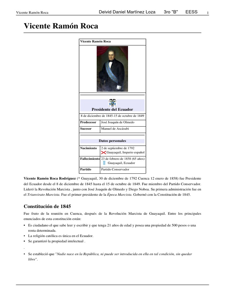 Biografía de Vicente Ramón Roca | PDF | Ecuador | Gobierno