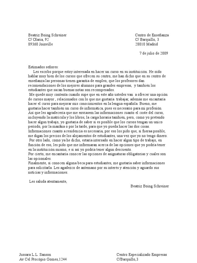 Cartas formales de los alumnos