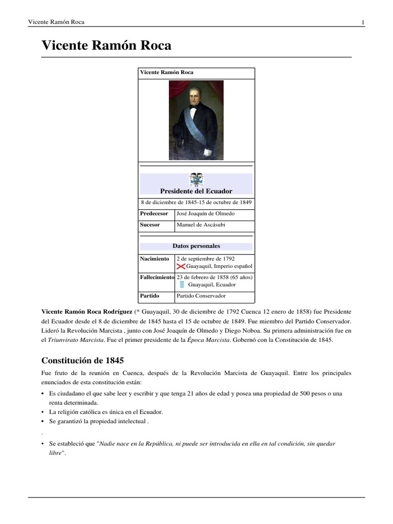 Biografía de Vicente Ramón Roca | PDF | Ecuador | Gobierno