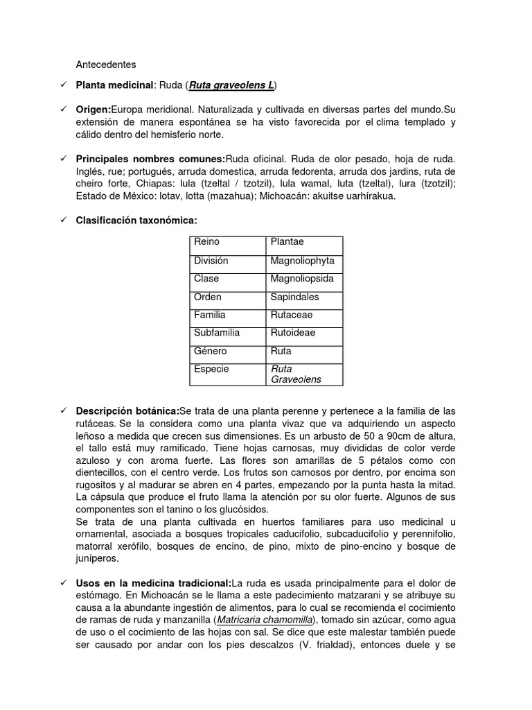 Usos y propiedades de la ruda medicinal | PDF | Agar | Cromatografía