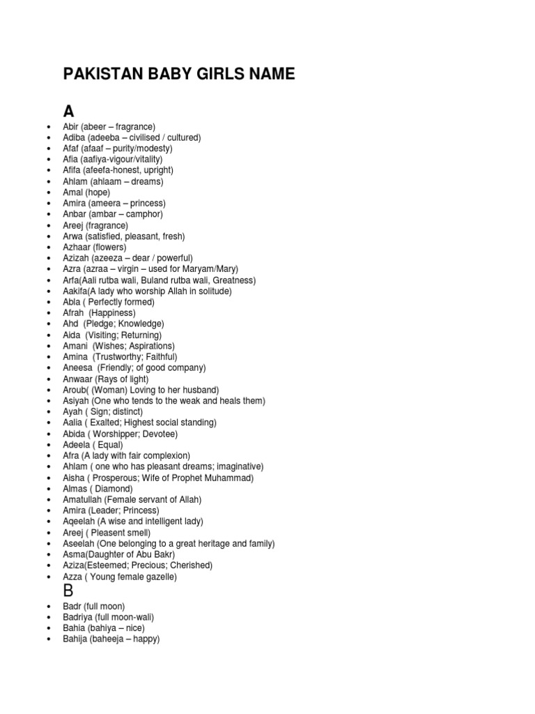 Pakistani Baby Girls Name Pdf Religion And Belief