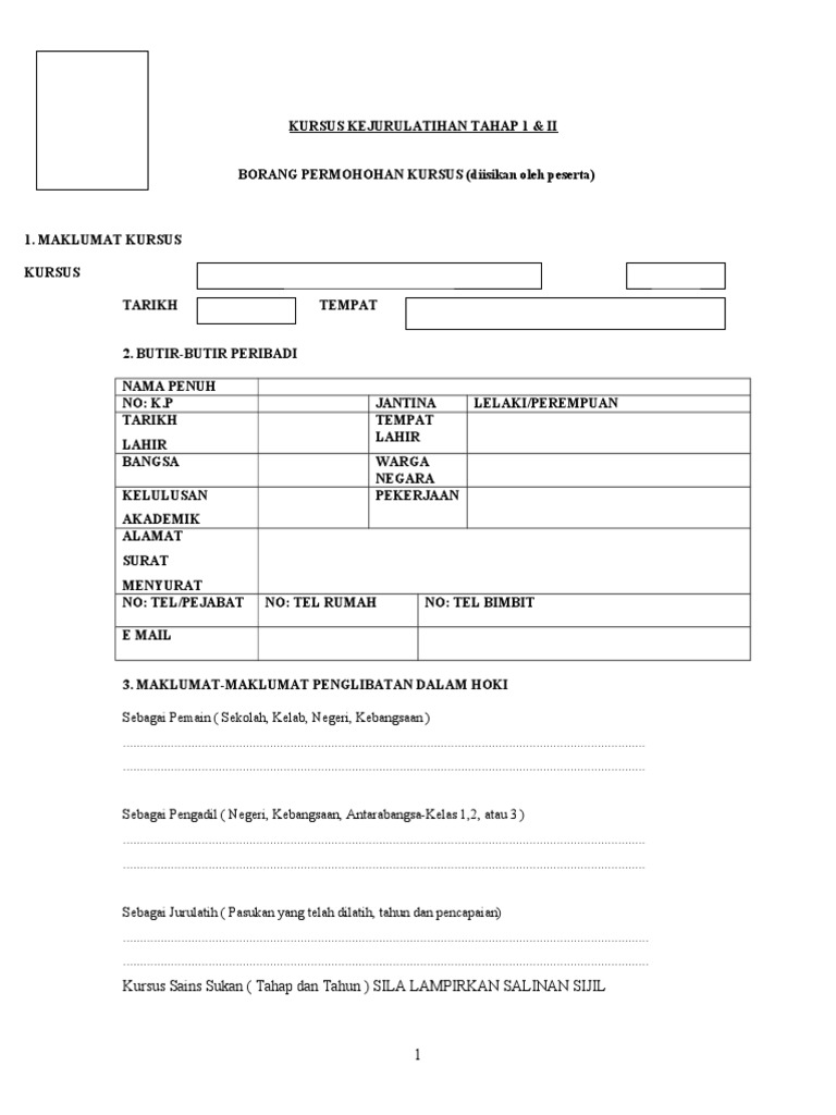 Borang Permohonan Kursus Hoki Tahun 2013 Pdf