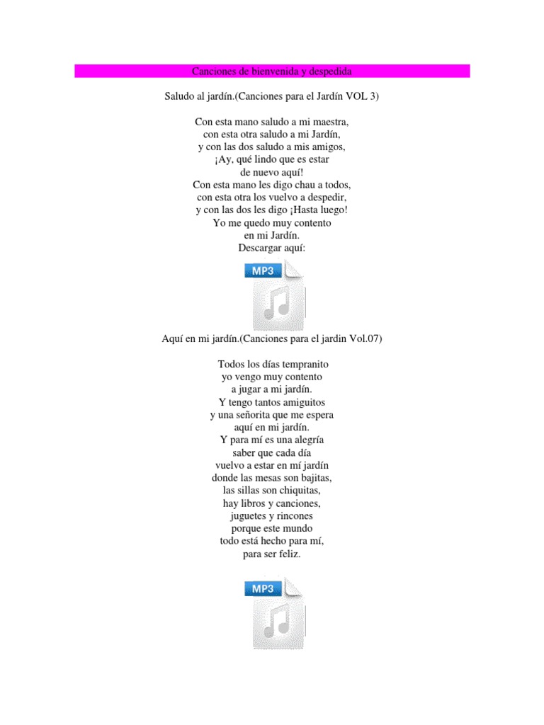 Canciones De Bienvenida Y Despedida Letras Naturaleza