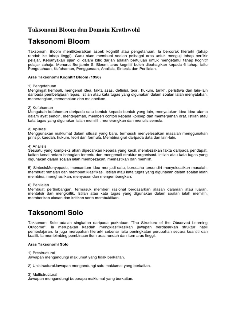 Taksonomi Bloom Dan Domain Krathwohl