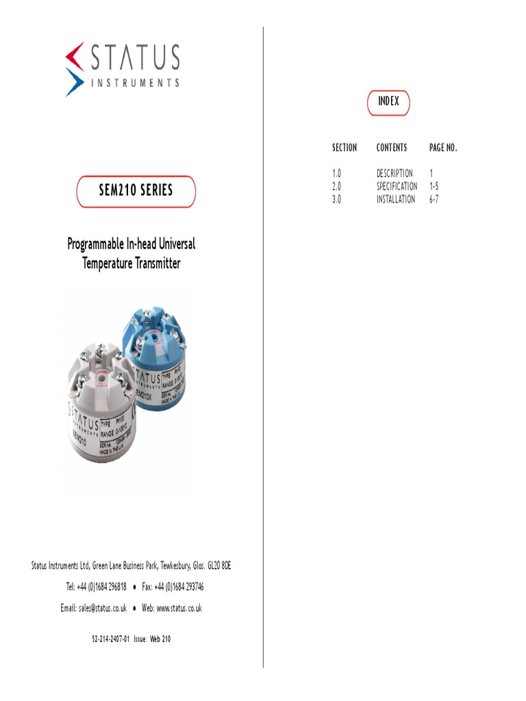 Specification and Installation Guide for the SEM210 Series Programmable
