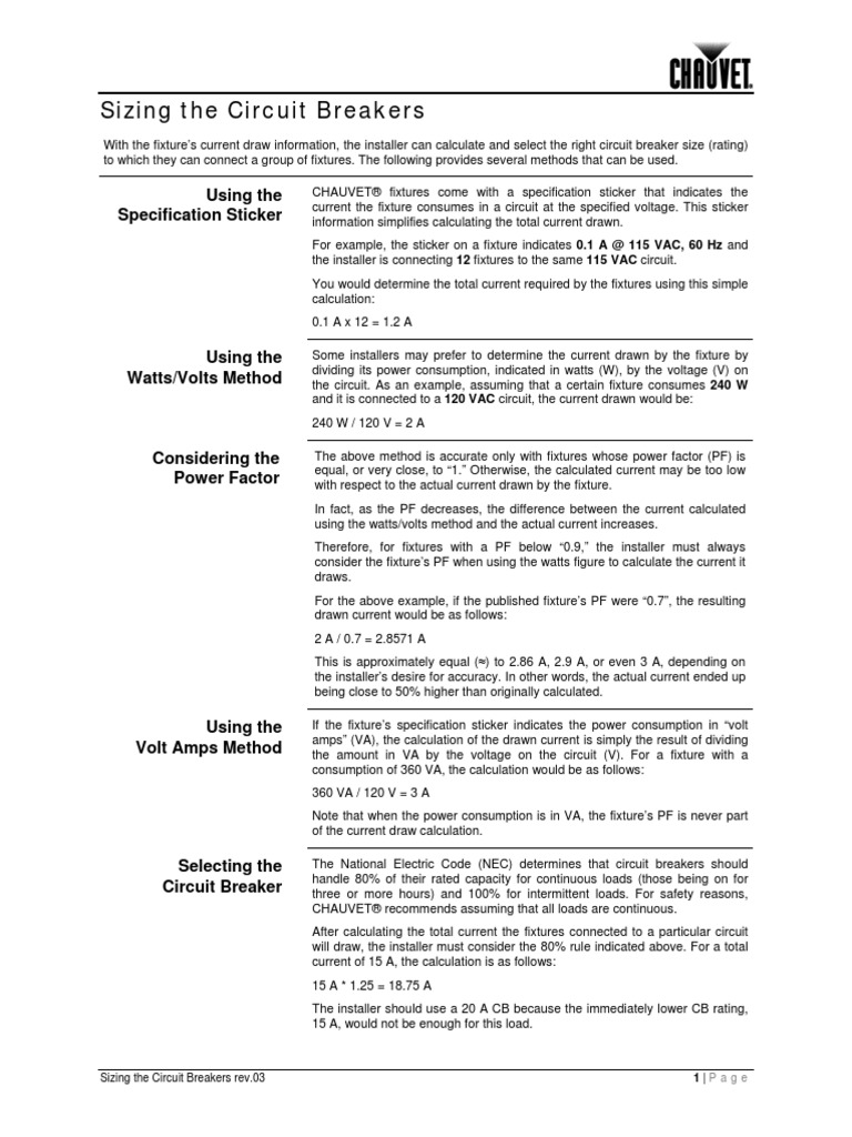 Sizing The Circuit Breakers: Using The Specification Sticker | PDF ...