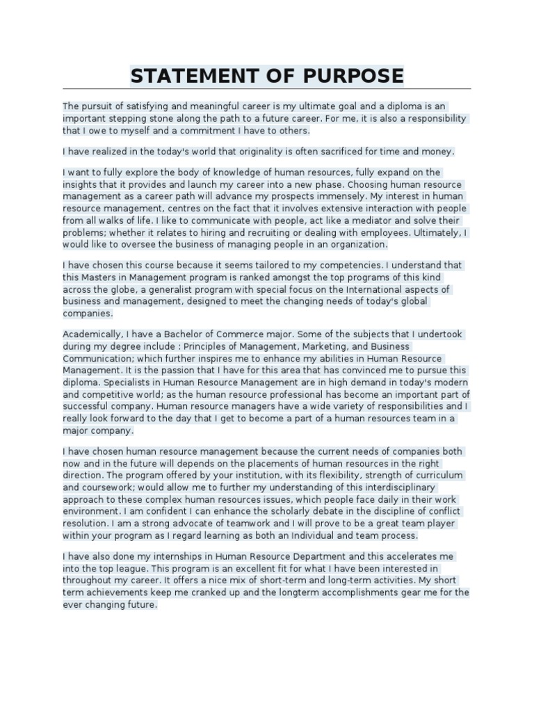 Masters human resources management thesis statement