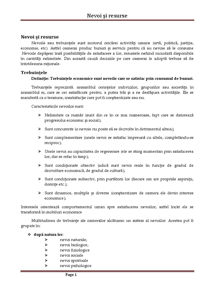 Nevoi Si Resurse PDF | PDF