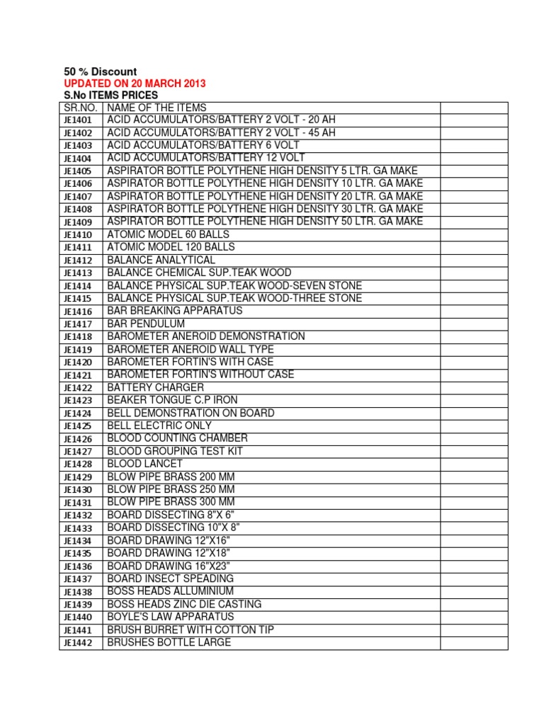 50% Discount on Laboratory Equipment | PDF | Home & Garden