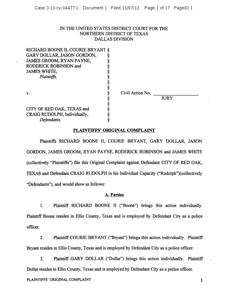 Red Oak Texas Police Discrimination Case | PDF | First Amendment To The ...