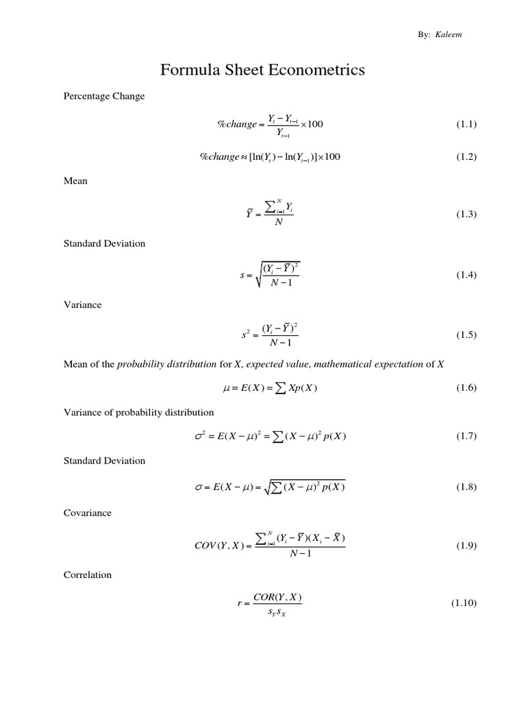 Economics Formula Sheet