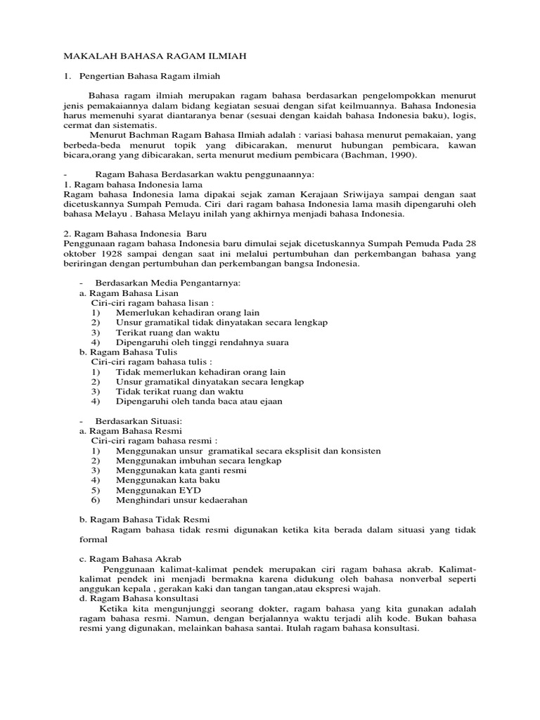 Makalah Bahasa Ragam Ilmiah