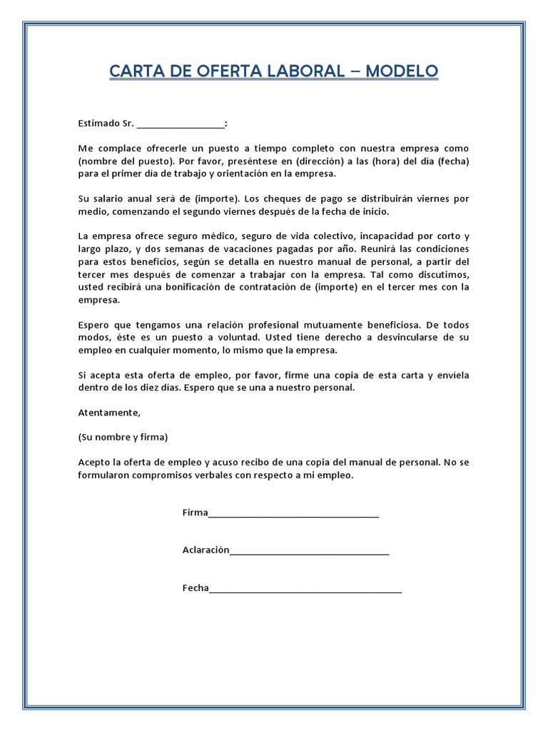 Carta de Oferta Laboral