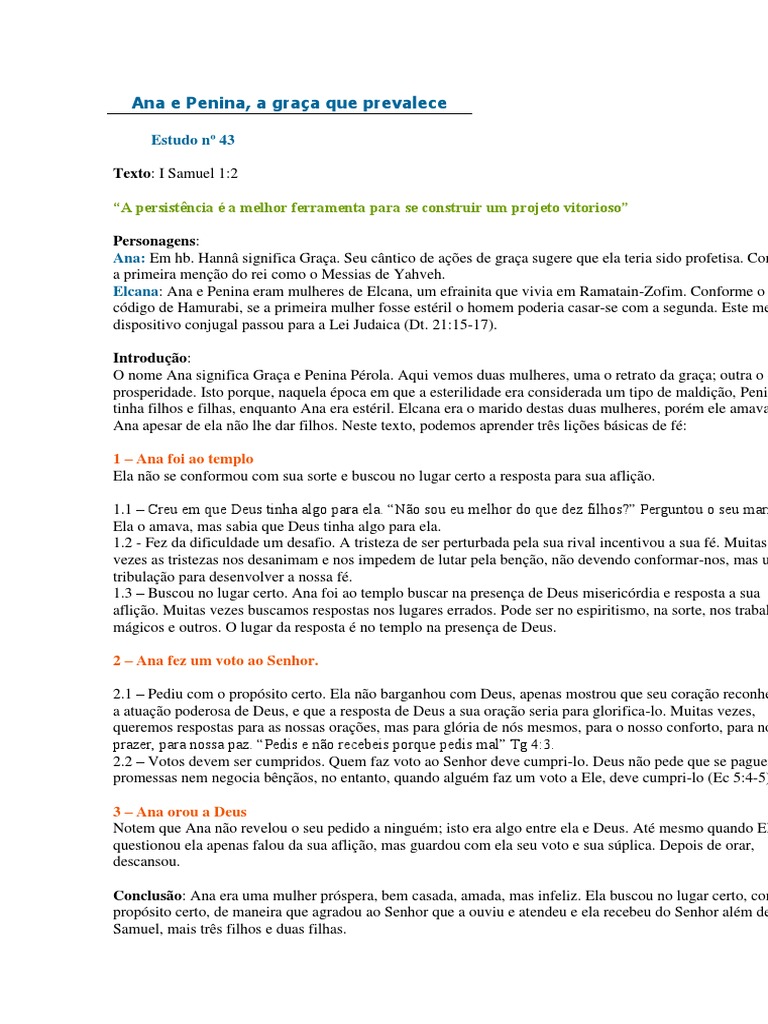 Ana e Penina | PDF | Oração | Crença e doutrina religiosa