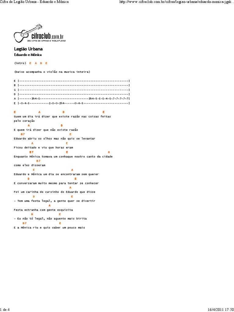 Cifra de Legião Urbana Eduardo e Mônica PDF PDF Lazer