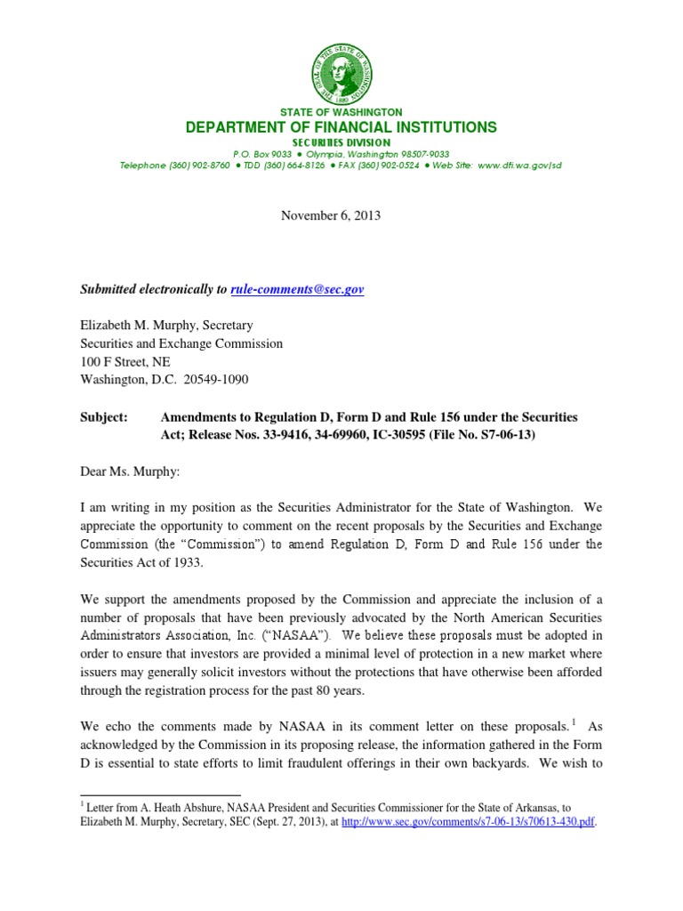 Amendments To Regulation D, Form D and Rule 156 Under The Securities