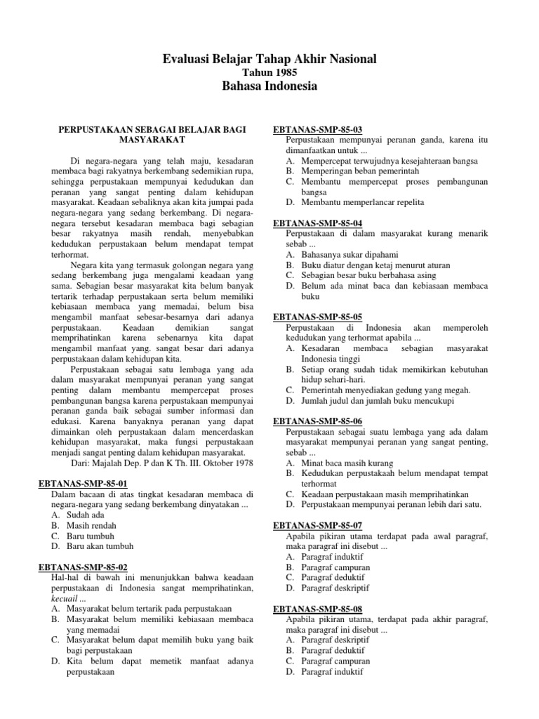 Bank Soal Smp Bahasa Indonesia