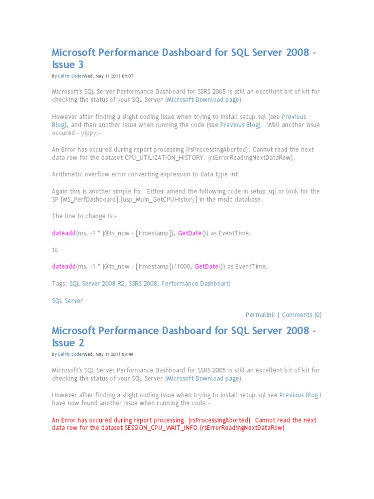 Microsoft Performance Dashboard For SQL Server 2008 | PDF | Microsoft ...