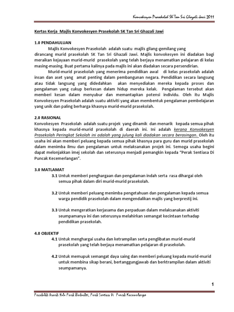 Kertas Kerja Konvokesyen Prasekolah
