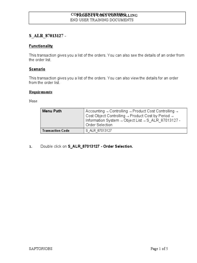 TCODE - S - ALR - 87013127 List of Orders | PDF
