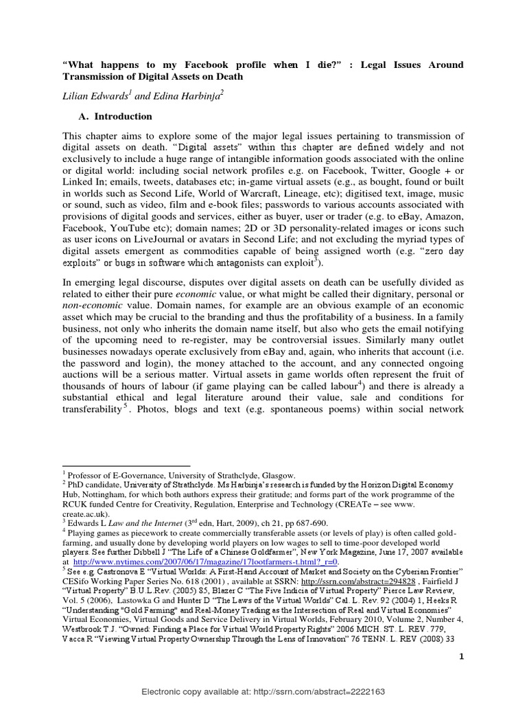 Legal Issues Surrounding Transmission of Digital Assets After Death PDF ...