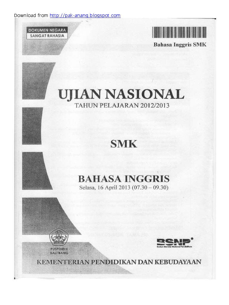 Naskah Soal  UN  Bahasa  Inggris  SMK 2020 Paket 1