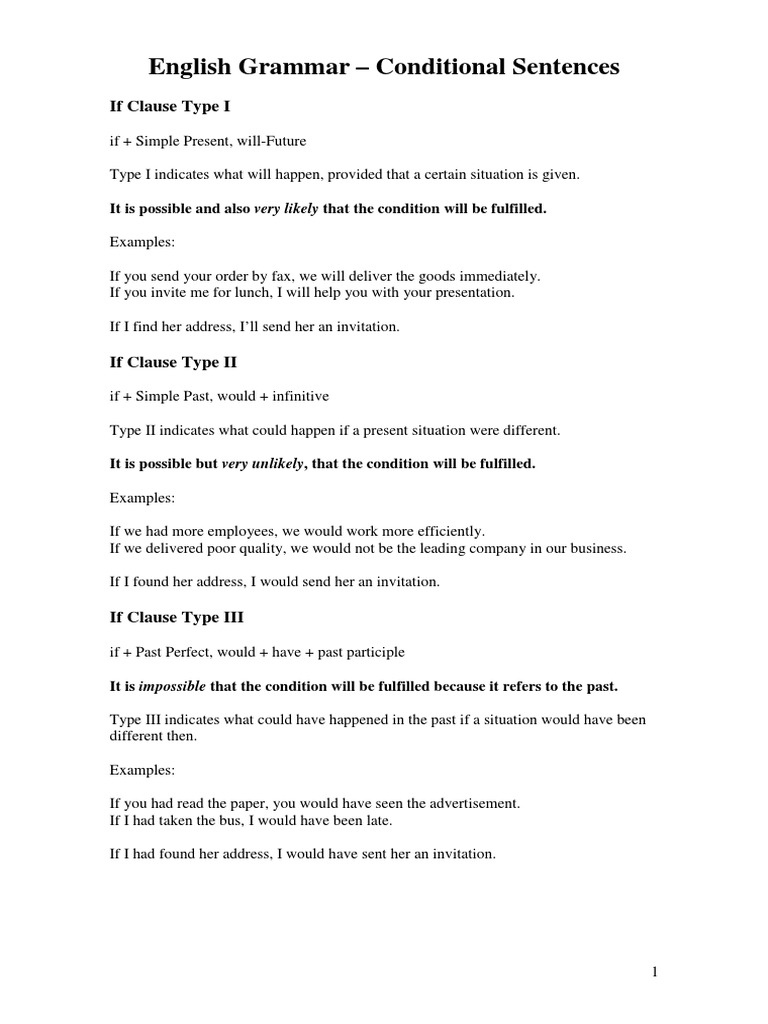 Conditional Sentences in English Grammar | PDF | English Grammar ...