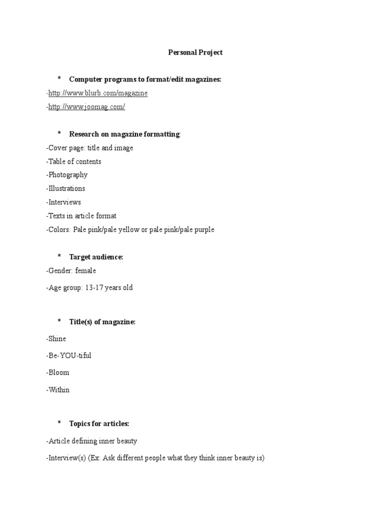 Personal Project Notes 1 | PDF | Art