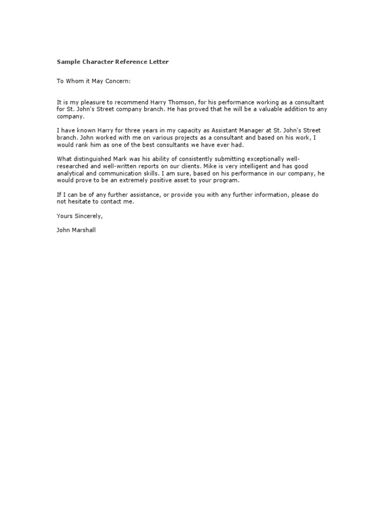 Character Reference Letter for Consultant | PDF | Social Science