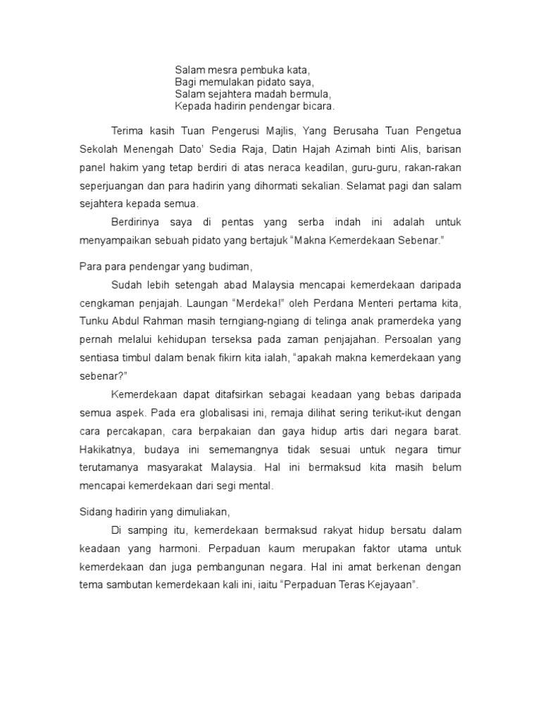 Pidato Makna Sebenar Kemerdekaan