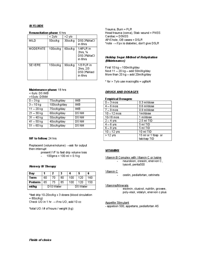 Pediatric IV Fluid Guidelines | PDF | Clinical Medicine | Medical ...