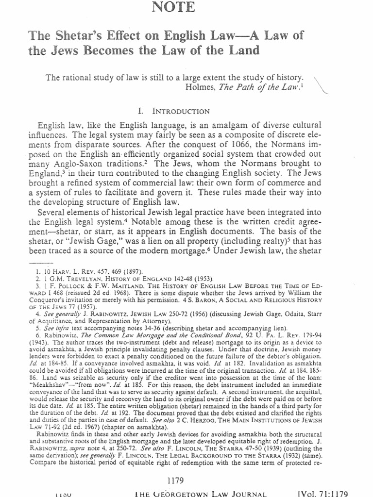 The Shetar's Effect On English Law - A Law of The Jews Becomes The Law ...