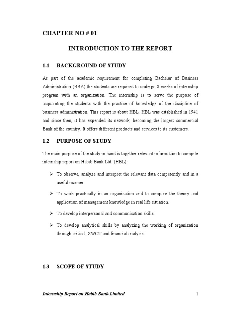 Chapter No # 01 Introduction To The Report: 1.1 Background of Study ...