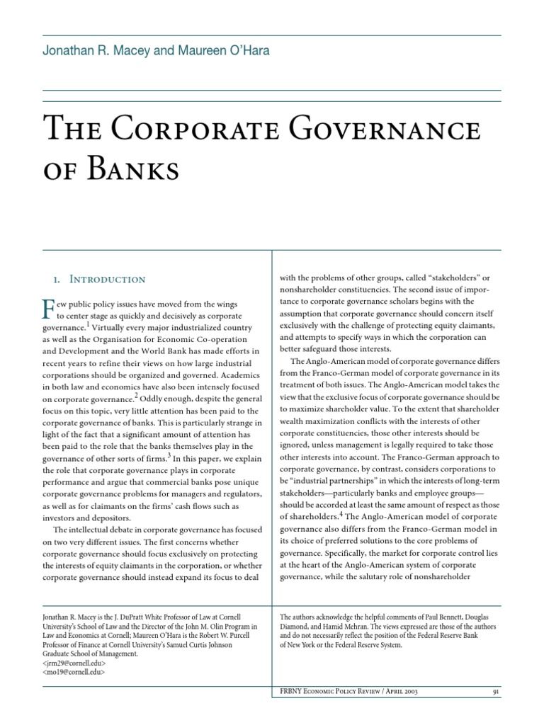 case study on corporate governance in banks