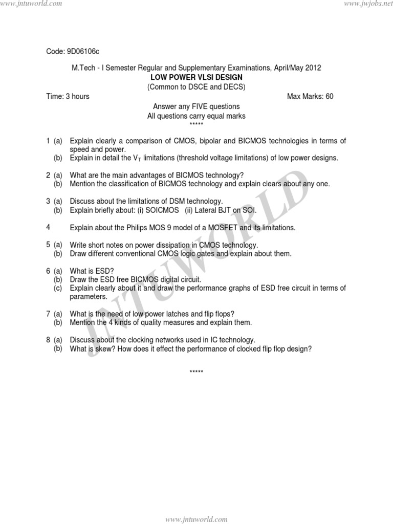 M.Tech Low Power VLSI Exam Questions | PDF | Teaching Methods & Materials