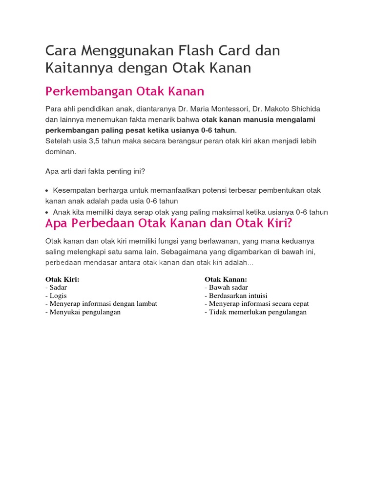 Cara Menggunakan Flash Card Dan Kaitannya Dengan Otak Kanan | PDF