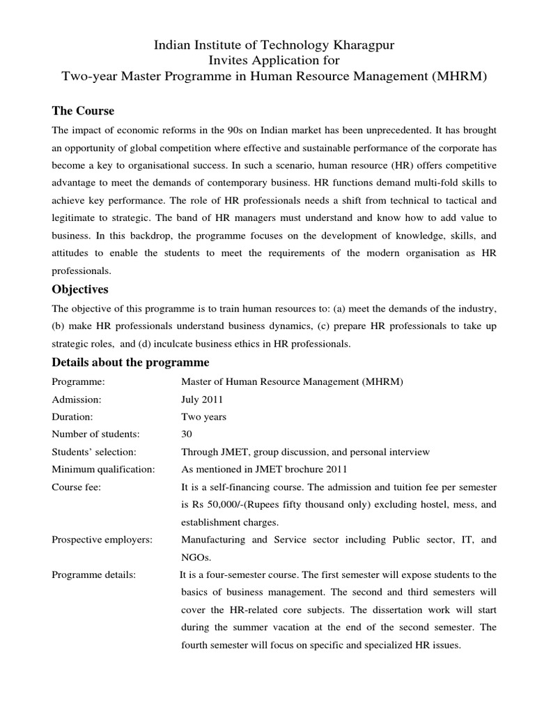 MHRM Course Details PDF PDF Human Resources Human Resource Management