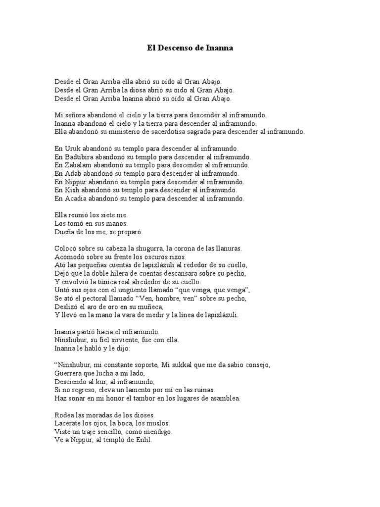 El Descenso de Inanna al Inframundo | PDF | Mitología mesopotámica ...