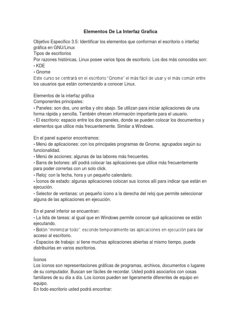 Elementos de la Interfaz Gráfica en Linux | PDF | Sistema operativo ...