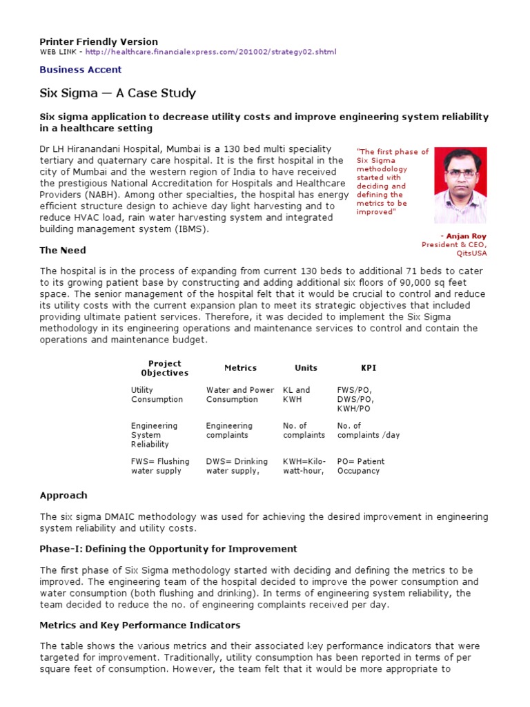 Six Sigma in Healthcare: Utility Cost Reduction | PDF | Performance ...