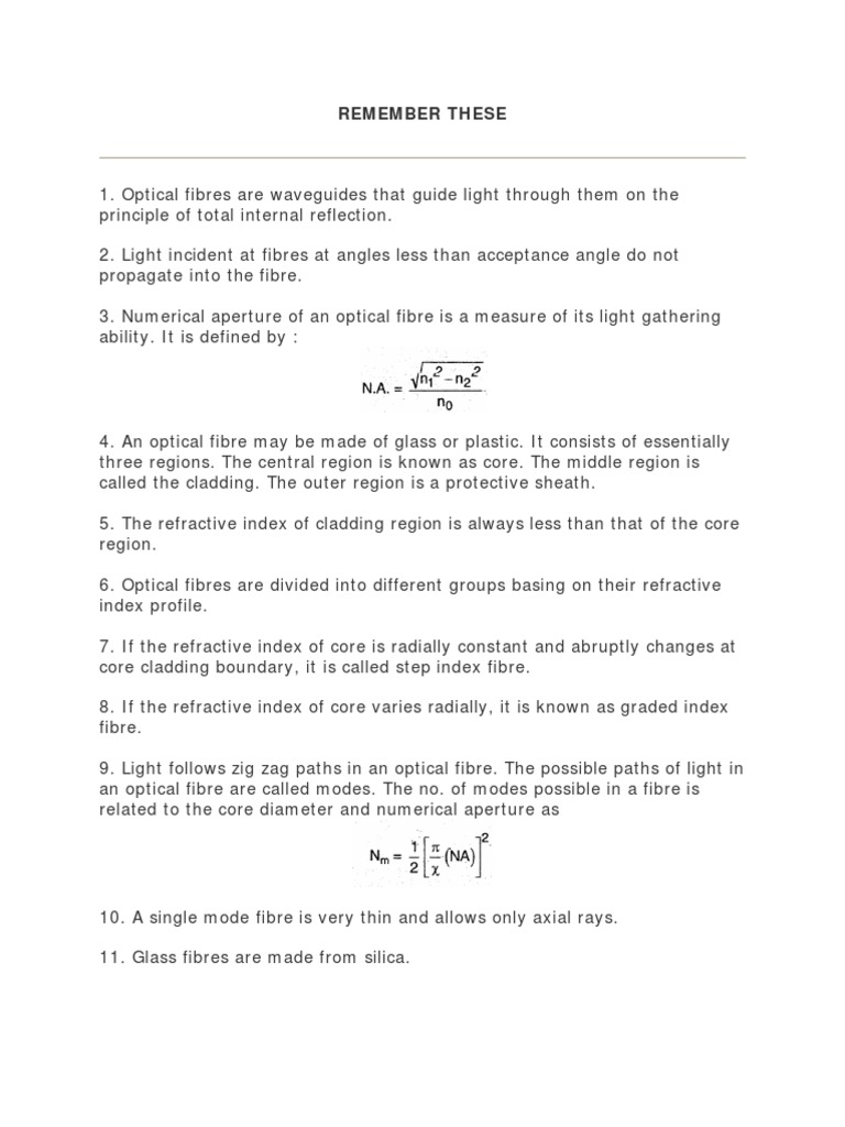 Question and Answer of Optical Fibre | PDF | Dispersion (Optics ...