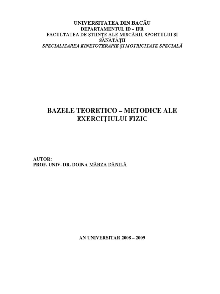 Bazele Teoretico-Metodice Ale Exercitiului Fizic PDF | PDF